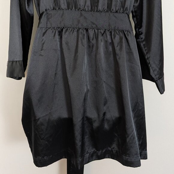Vintage Y2K Victoria’s Secret Black Satin Belted Short Robe Kimono Long Sleeve - Picture 12 of 16